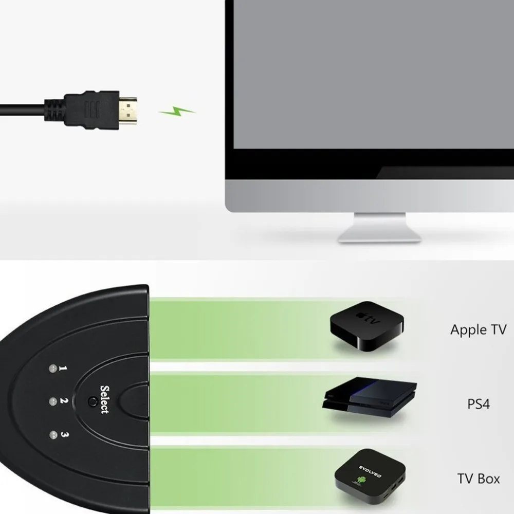 Портативный 3 HDMI Порты и 1 HDMI выход Full HD 1080P матричный коммутатор 3D изображение Дисплей для мультимедийных устройств Портативный 3 HDMI