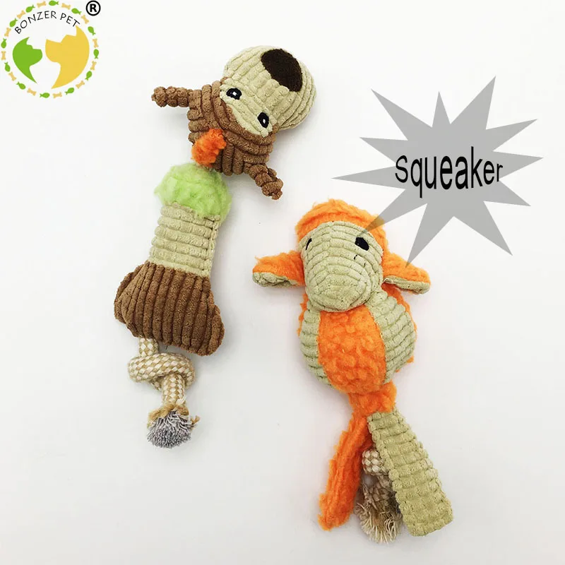 Bonzerpet животные Набивная игрушка собака пищалка плюшевая веревка звук пищащий жевательные игрушки Веревка из флиса долговечность Жевательная молярная интерактивная игрушка