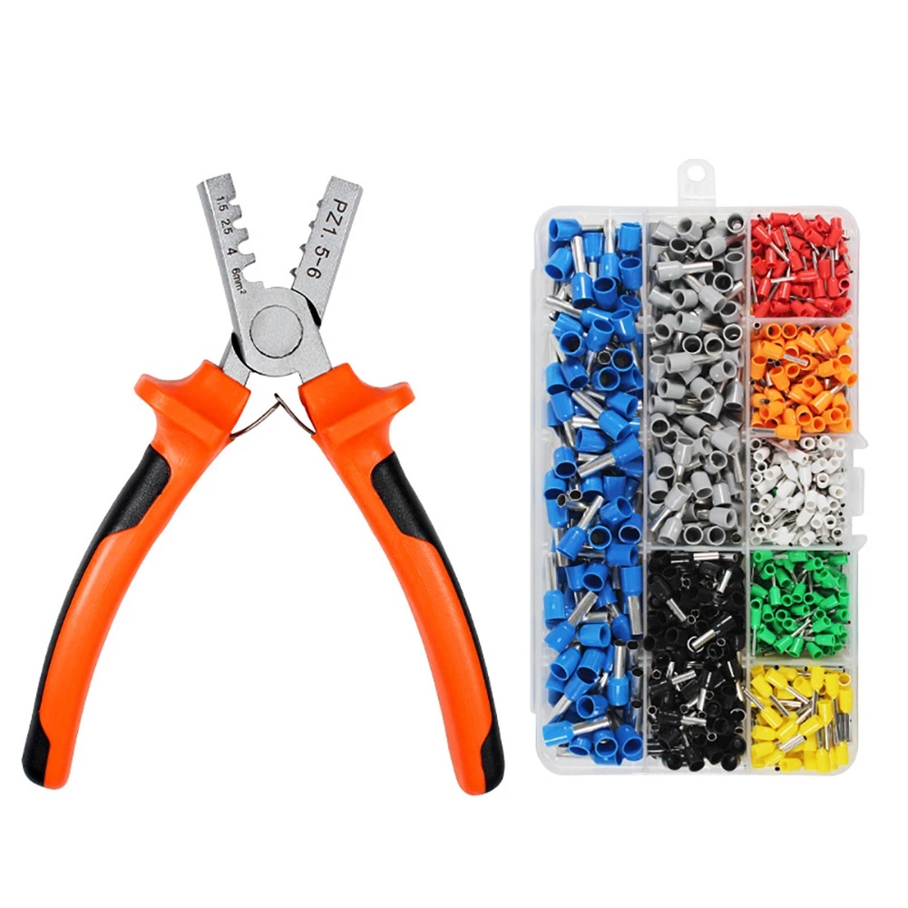 1pc Orange Crimper Plier Set Tubular terminal mini electrical pliers 1.5~6.0mm2 with 800 Wire Terminal Crimp Connector Insulated |