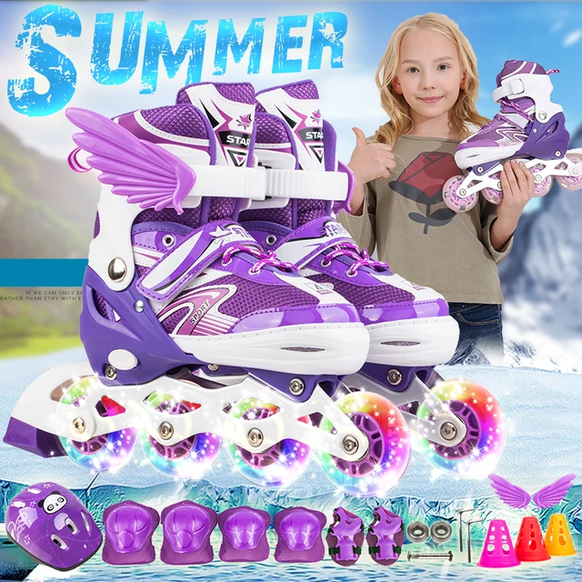US $45.50 New children kids inline skate adjustable size flashing roller skating shoes girl boy's patines