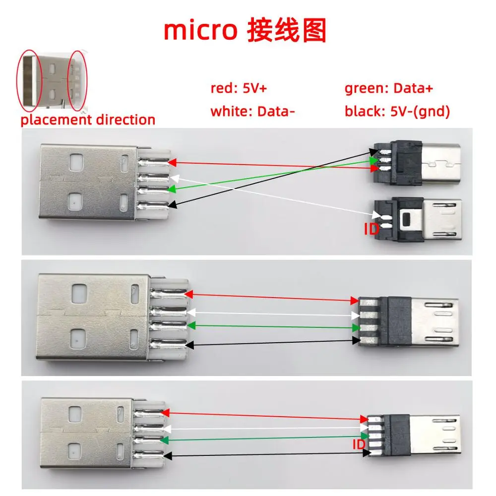 stun tøve den første 10PCS/LOT Micro USB 4Pin 5in Male connector plug Black/White welding Data  OTG line interface DIY data cable accessories