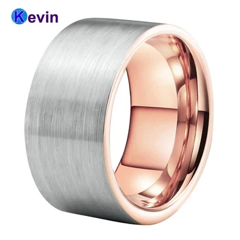 

12MM Tungsten Wedding Band Rose Gold Wedding Ring For Men Flat Band Brush Finish Comfort Fit
