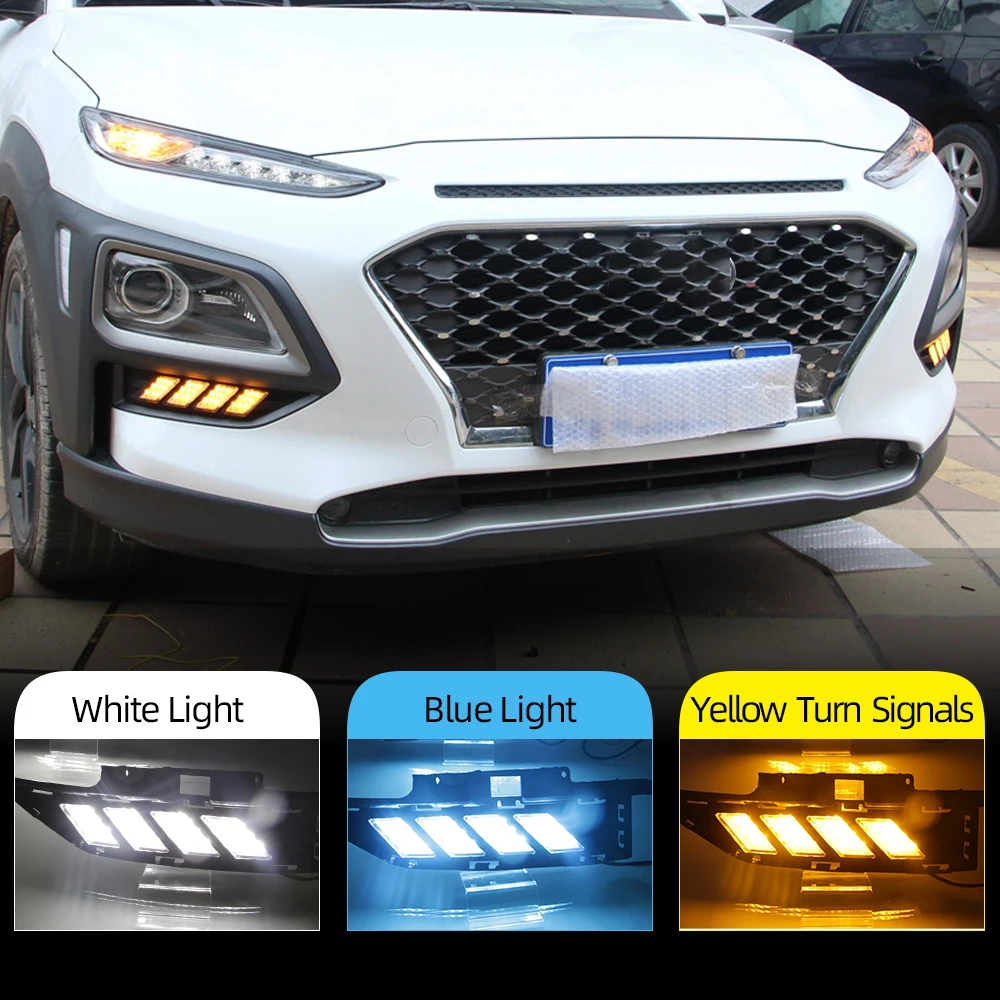 Auto lampeggiante 1 Set LED DRL per Hyundai ENCINO 2018 2019 2020 luce di marcia diurna con indicatore di direzione giallo notte blu
