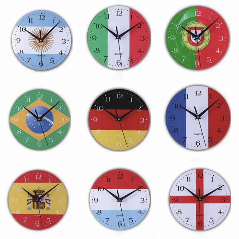 

Creative Wall Clocks World Cup Flag Wooden Clock Mute Sports Wall Clock Needle Quartz Wall Hanging Clock Living Room Home Decor
