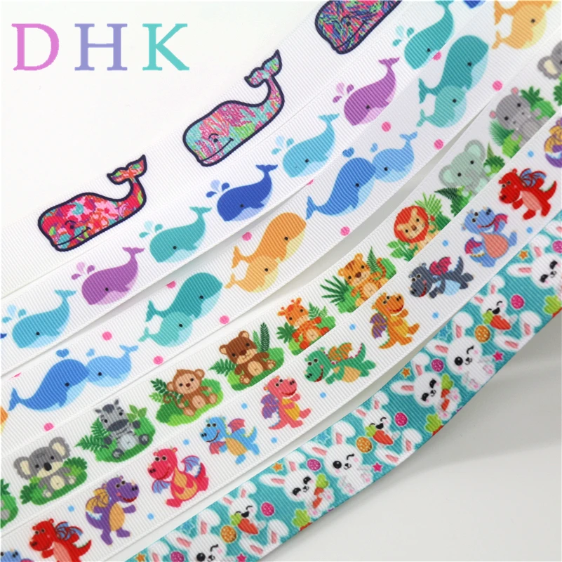 DHK 7/8 ''5 ярдов КИТ Животные Динозавр напечатанный корсаж ленточный аксессуар бант для волос украшение для волос DIY OEM E1697