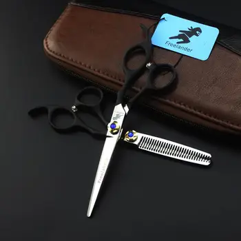 

6 inch Professional Hairdressing scissors set black handle 440C Cutting+Thinning Barber shears High quality Personality