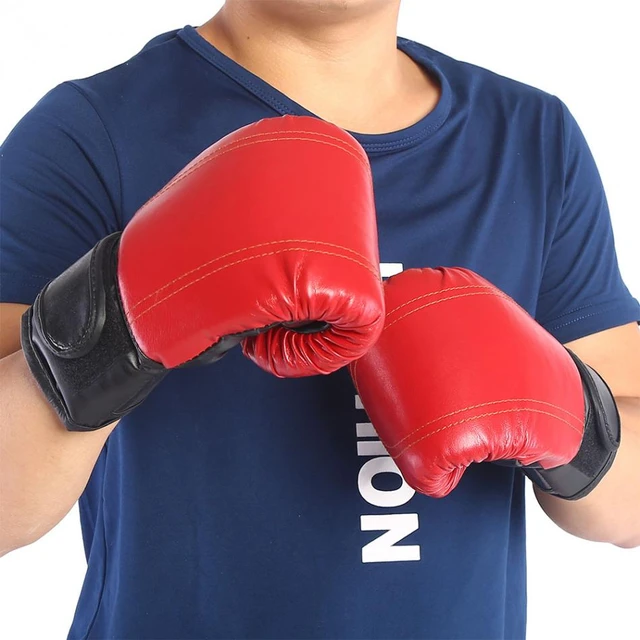 Guantes de boxeo de medio dedo para hombre, de cuero PU, para Kick Boxing,  kárate, Muay Thai, entrenamiento - AliExpress