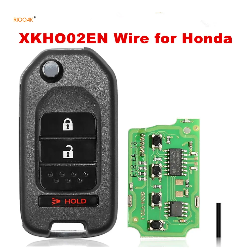RIOOAK Xhorse XKHO02EN Wire Remote Key for Honda Flip 2+1 Buttons English Version working with Xhorse VVDI Key tool
