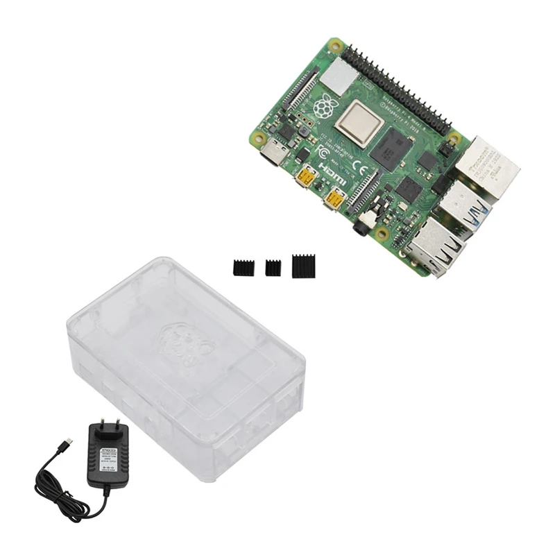 Для Raspberry Pi 4B ABS черный чехол 2G Оперативная память DIY Kit с радиатором 5V 3A Мощность адаптер для Raspberry PI 4(штепсельная Вилка европейского стандарта