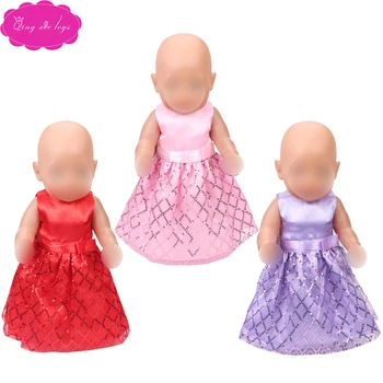 

43 cm baby dolls dress newborn Princess printed lace evening gown Baby toys fit American 18 inch Girls doll f396