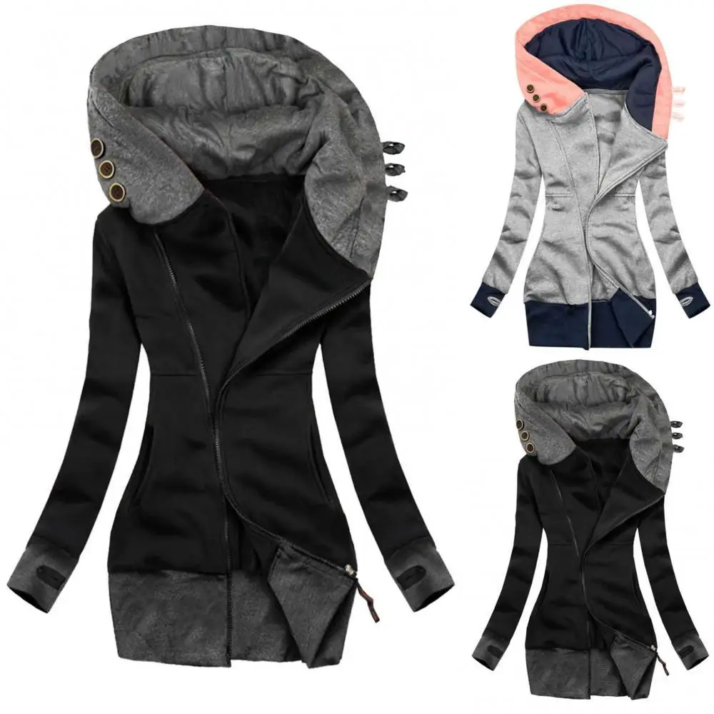 Women's Autumn Winter Hoodie Coat Long Sleeve Pocket Zipper Medium Long Jacket Sweatshirt Warm Thickened Sweater Jacket 2022