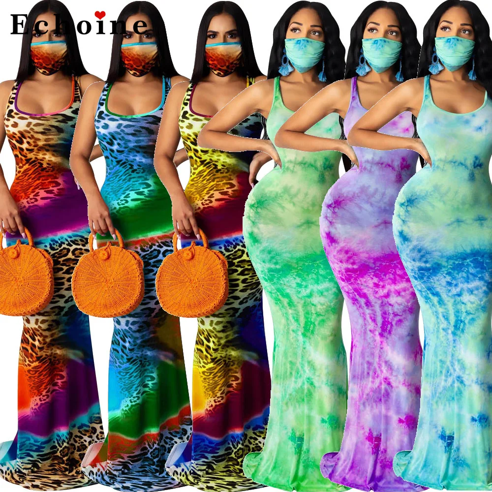 Женское облегающее платье без рукавов модное пикантное рыбий хвост с принтом в