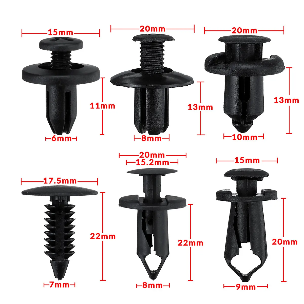 190 шт 6 видов авто бампер крепеж 6 мм отверстие заклепки фиксатор толчок крышка двигателя автомобиля клипса обшивки панели двери крепеж