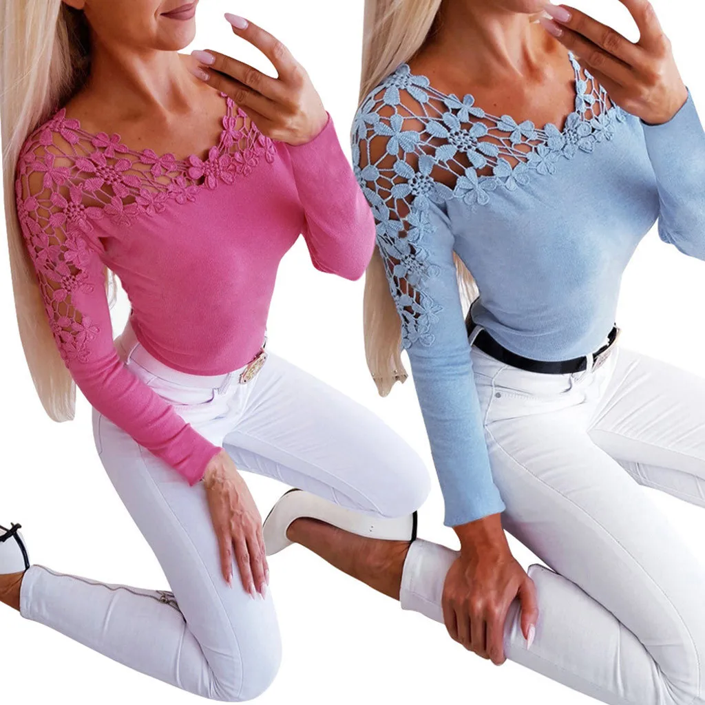 Women Blouses 2019 Fashion Long Sleeve V-neck Pink Shirt Chiffon Office Blouse Slim Casual womens tops and blouses #4