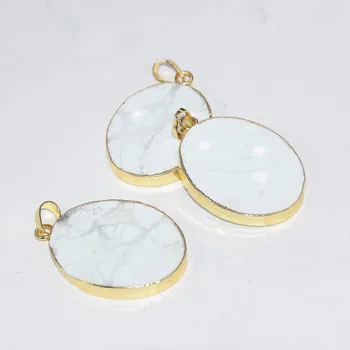 

Natural White Howlite Stone Necklace Pendant 2020 women slab oval large Gold Plating Strip Turquoises gem stones accessories