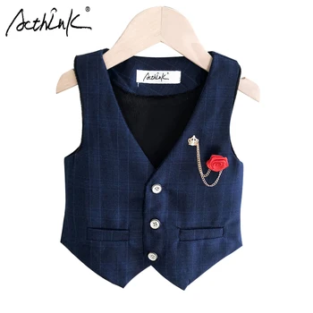 

ActhInK 2019 New Boys Winter Warm Waistcoat Kids Winter Fleece Waistcoat Boys Thermal Formal Vest Plaid Vest For Boys