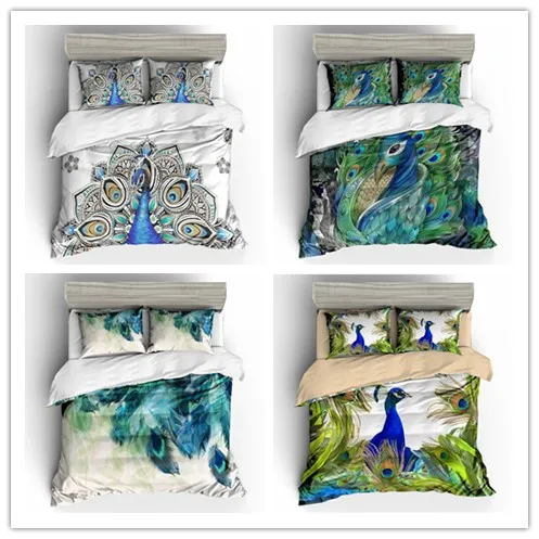 3D printing bedding sets peacock opening and feather modern trend two or three piece suits | Дом и сад