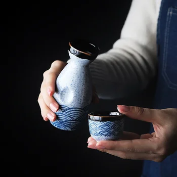 

ANTOWALL Japanese Style Hip Flask Sake Wine Warm Chinese Wine Set Home Ceramic Sake Wine Set