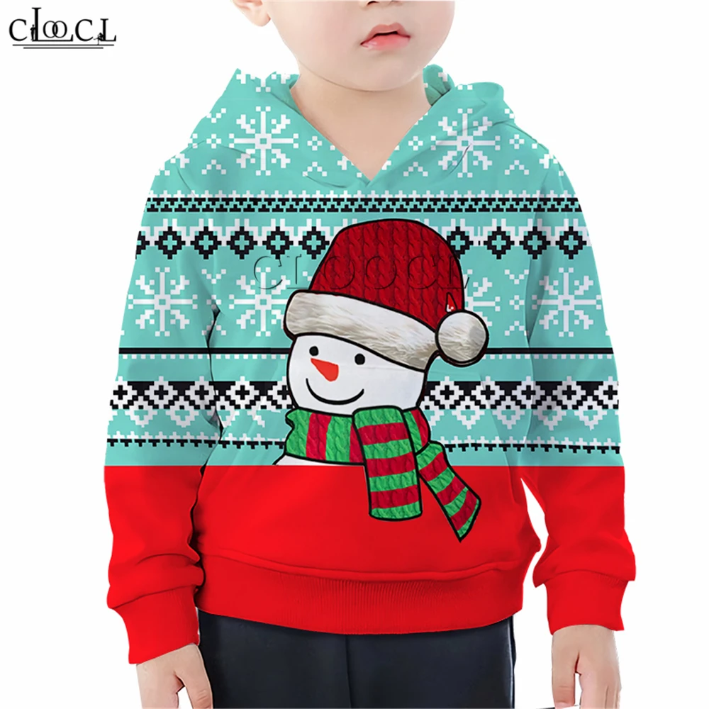  Merry Christmas Boy Girl Children T Shirts Print Jingle Bell Xmas Snowman Sweatshirt Cartoon 3D Hoo