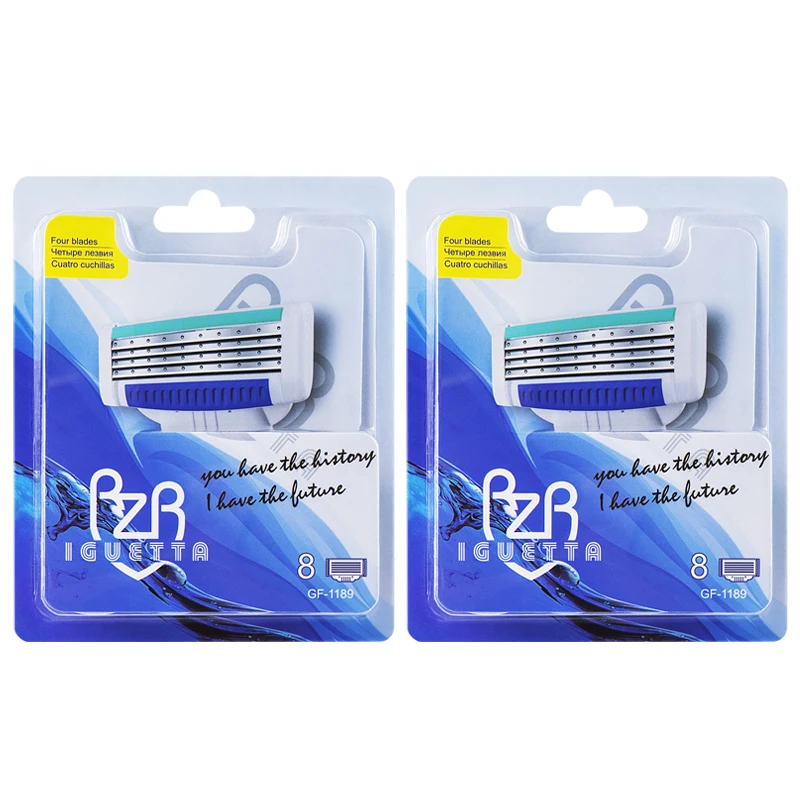 

RZRIGUETTA 4 Layers Blade Razor Beard Body Hair Remover 16Pcs Razor Men High Quality Steel Shaving Razor Cartridge No Handle