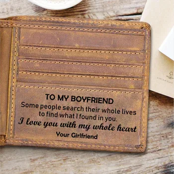 

Personalized Men Wallets Cow Genuine Leather Short Wallet TO MY BOYFRIEND Custom Engraved Gift for Men Valentine's Christmas Day