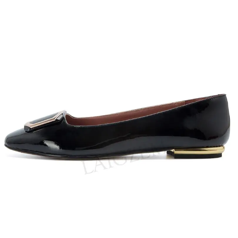 LAIGZEM/Женская обувь из натуральной лакированной кожи на плоской подошве; Качественная повседневная обувь на плоской подошве; Вождение покупки; zapatillas mujer; Размеры 33-40 - Цвет: LGZ842 Black