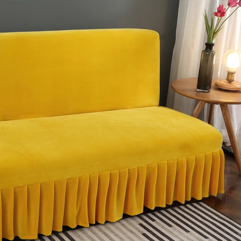 Solid Color Sofa Cover Without Armrest Sofa Bed Cover Thicken Elastic with Skirt  Protector Slipcover Couch Cover Funda Sofa