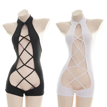 

Sexy Lingerie Bodysuit Fetish Women Girls Fishnet Lingerie One Piece White Black Bondage Suit Backless Sleepwear Body Suit New