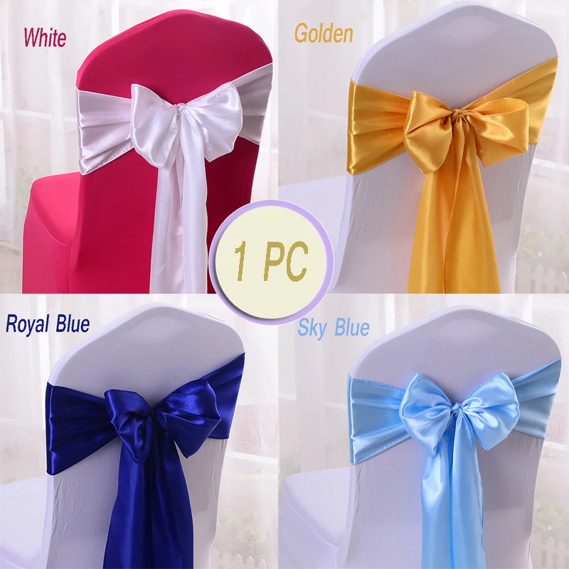 1pc Satin Chair Sash Bow Ties Bands For Hotel Banquet Wedding Party Decoration Red/Blue/Yellow Multi Color 16*275cm