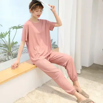 

Fairy Lazy Cool Suit Female Summer Short-Sleeved Ankle Banded Pants New Two - Piece 2020 Leisure Tops Pajamas Loose Home Wear