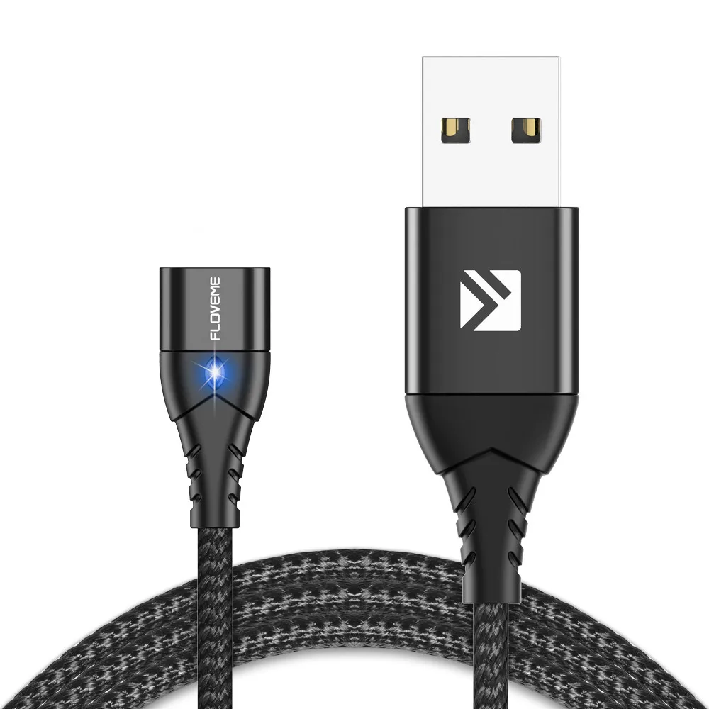 FLOVEME 3 в 1 Магнитный кабель Micro usb type C для iPhone кабель освещения 1 м 3A провод для быстрого заряда Магнитный кабель для зарядки телефона - Цвет: Black Cable Only