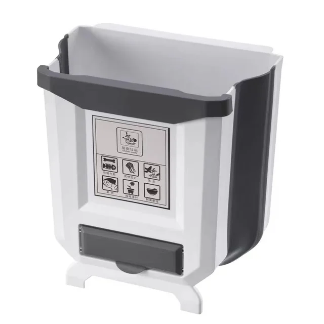 9L Folding Waste Bins Kitchen Garbage Bin Foldable Car Trash Can Wall Mounted Trashcan for Bathroom Toilet Waste Storage Bucket White