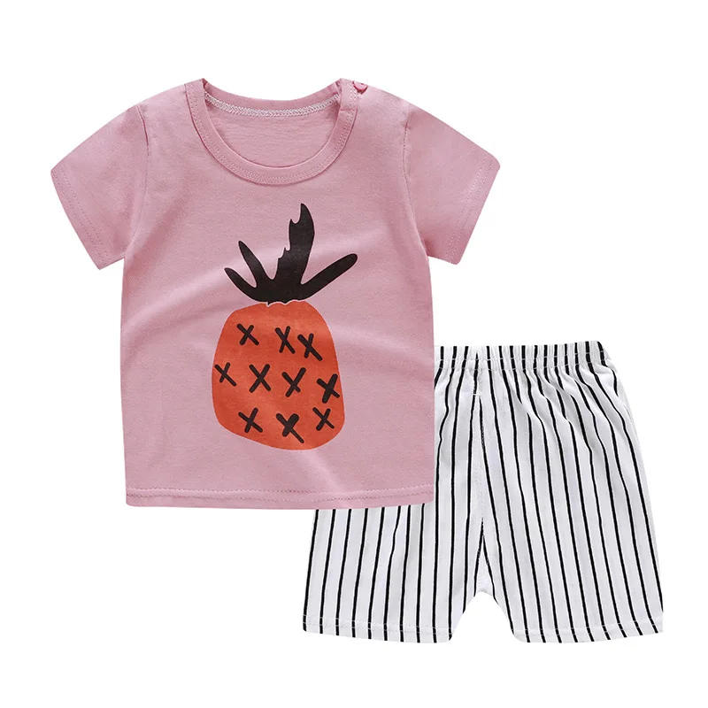 2Pcs/Set Cartoon Animals Baby Clothes Striped Soft Cotton Girl Boy T-Shirt Shorts Set Kids Children Toddler Clothes Gift best Baby Clothing Set