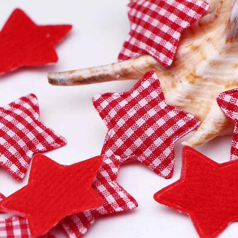 50 PCS Red Scottish Checked Fabric Christmas star party wedding Diy decoration gift packing home decoration Applique Accessories
