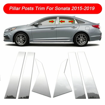 

6Pc Set Car Window Pillar Post Covers Protector Trim Chrome Stainless Steel for Hyundai Sonata 2015-2019 Accessories