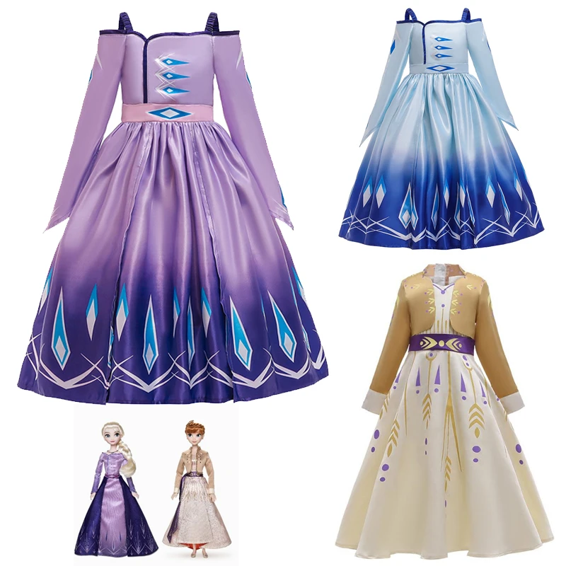 Новинка Платье Анны и Эльзы; 2 шт. Бандажное платье для девочек костюм принцессы комплект Для детей платья «Принцессы Анна и Эльза» Косплэй на день рождения Vestidos Снежная королева нарядное платье