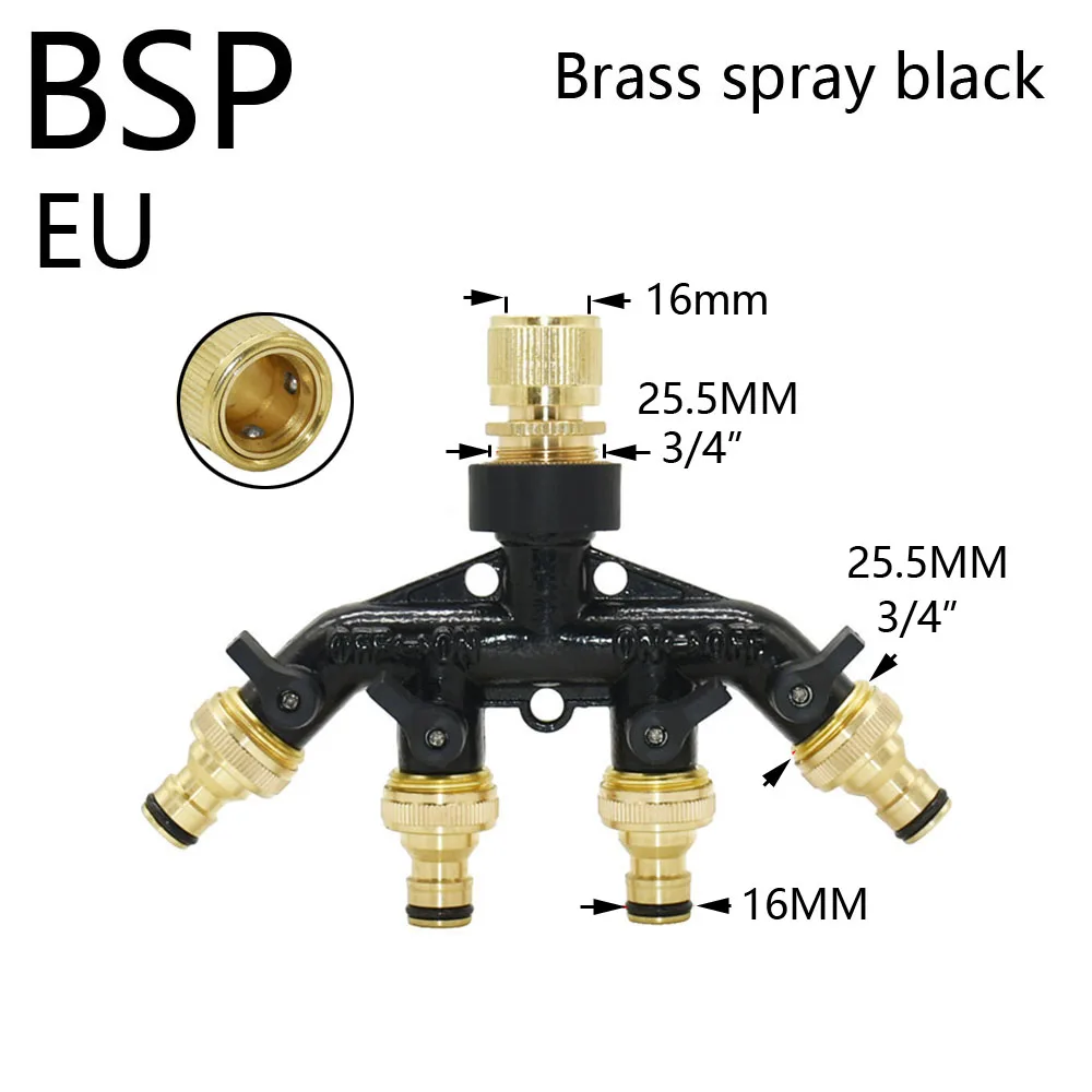 3/4" 2/4-Way Brass Plastic Garden Hose Splitter Y-Type Watering Connector Garden Tap For Outdoor Tap and Faucet