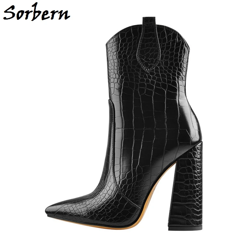 pointed block heel ankle boots