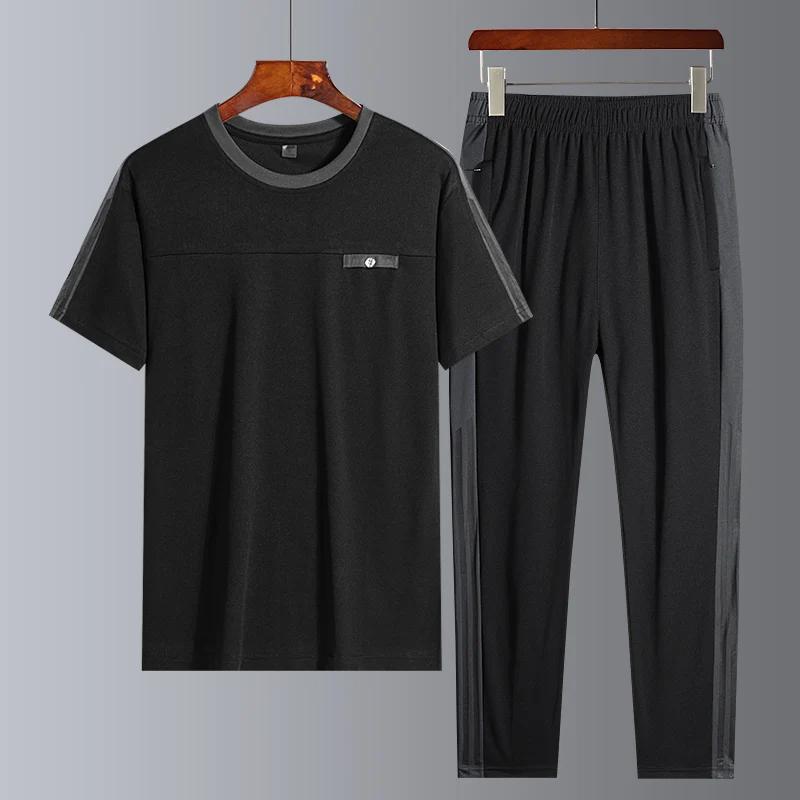 Sportswear Suit Short-Sleeve Long-Pants Two-Piece-Set Mens Summer Casual New Trend Quick-Drying