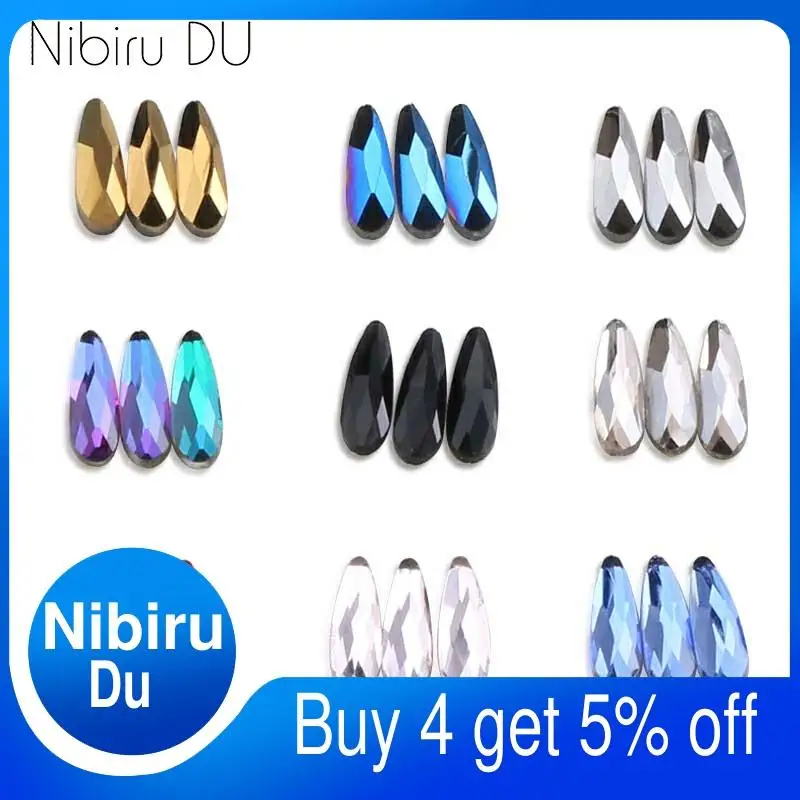 

Nail Rhinestones 20Pcs 2*6mm Flat Shaped Elongated Teardrop Glass Multicolor Colorful Stones For 3D Nails Art Decoration