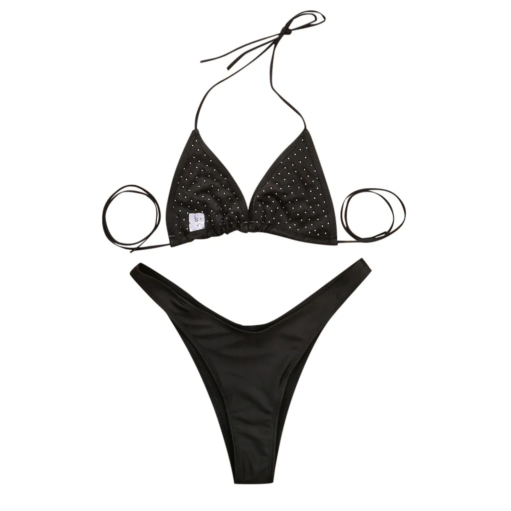 Женский купальник с вышивкой и бисером сексуальный бикини розовым принтом