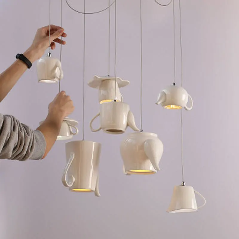 Nordic Simplicity Ceramic Led Pendant Lights Tea Cup Teapot Hanging Lamps Luminaire Dining Room Kitchen Lighting Fixtures | Лампы и
