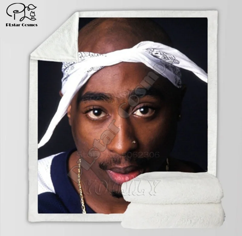 

Plstar Cosmos Hip Hop Rapper 2Pac funny character Blanket 3D print Sherpa Blanket on Bed Home Textiles Dreamlike style-8
