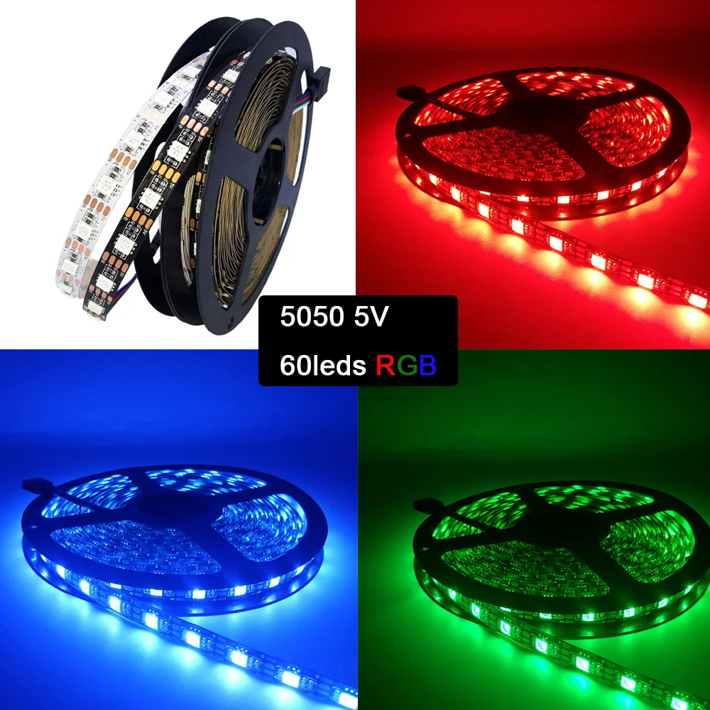 Светодиодная лента постоянного тока 5 в 5050 RGB 60 светодиодный s 30 светодиодный s световая полоса водонепроницаемый RGB светодиодный гибкий фонарь 1 м 2 м 3 м 4 м 5 м для ТВ фонового освещения