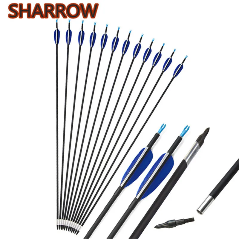 

6/12pcs 32" Archery Carbon Arrow Spine 700 ID 5.2mm Carbon Arrows Replaceable Broadhead For Target Training Shooting Accessories