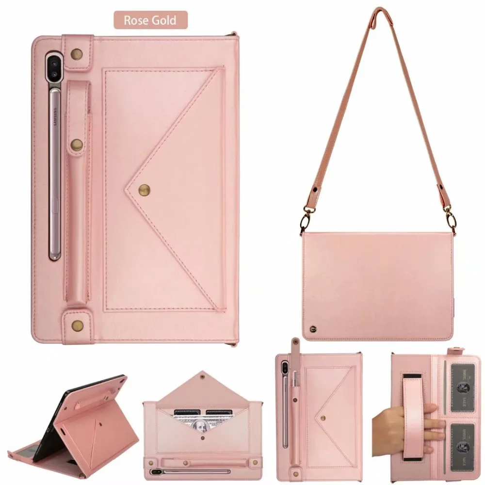 Genuine Leather Case with Pencil Holder for Samsung Galaxy Tab S6 10.5 SM-T860 SM-T865 Tablet Cover with Neck Strap+ Pen