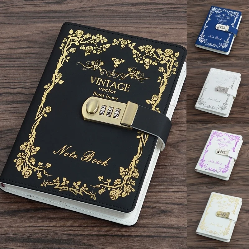 

A5 PU Diary Book Leather Business Affairs Notebook Password Lock Notebook Journal Diary Secret Garden Office & School Supplies