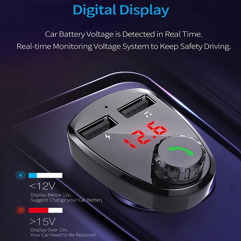 FM модулятор Bluetooth 4,2 двойной USB Автомобильное зарядное устройство автомобильный комплект громкой связи беспроводной Bluetooth fm-передатчик MP3 музыкальный плеер передатчик
