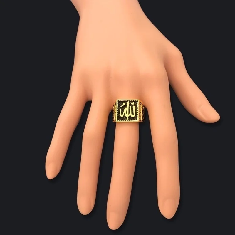 New Religious Muslim Rune Pattern Ring Men's Ring Fashion Metal Gold Plated Ring Accessories Party Jewelry Size 7~10