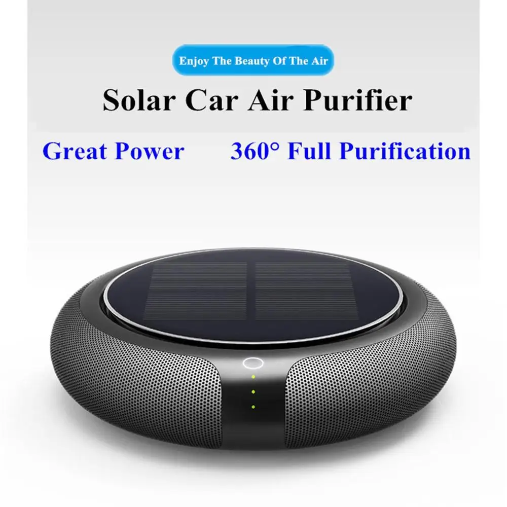 Portable Solar Car Air Purifier Vehicle Home No Noise Solar Power